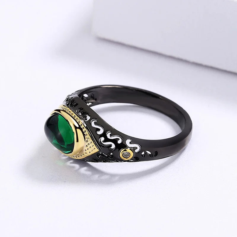 Micro- Zircon Rings Black & Gold Style Green Zircon Rings