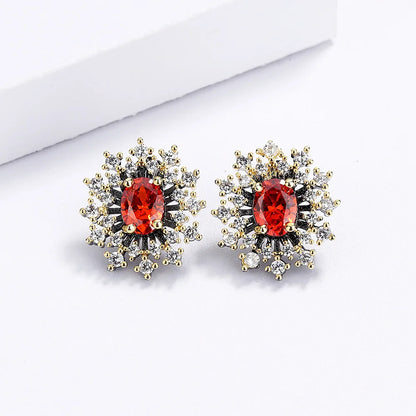 Earrings Red Zircon Earrings Flower Earrings