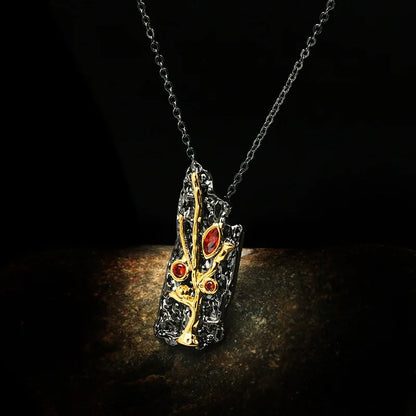 Romantic Red Zircon Black & Gold Style Branch Necklace