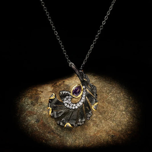 Purple Zircon Pendant Feather Necklace for Chain Necklace