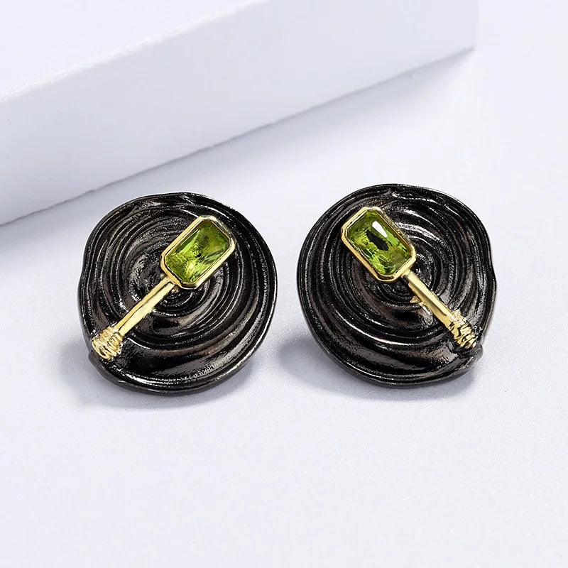 Green Zircon Disc Earrings