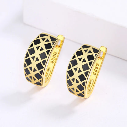 Classic Black & Gold Style Earrings Square Earrings Black Earrings