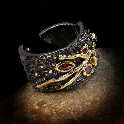 Medieval Ruby-Zircon Black & Gold Style Ring