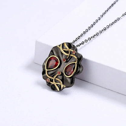 Black & Gold Style Necklaces Red Zircon Pendant Chain