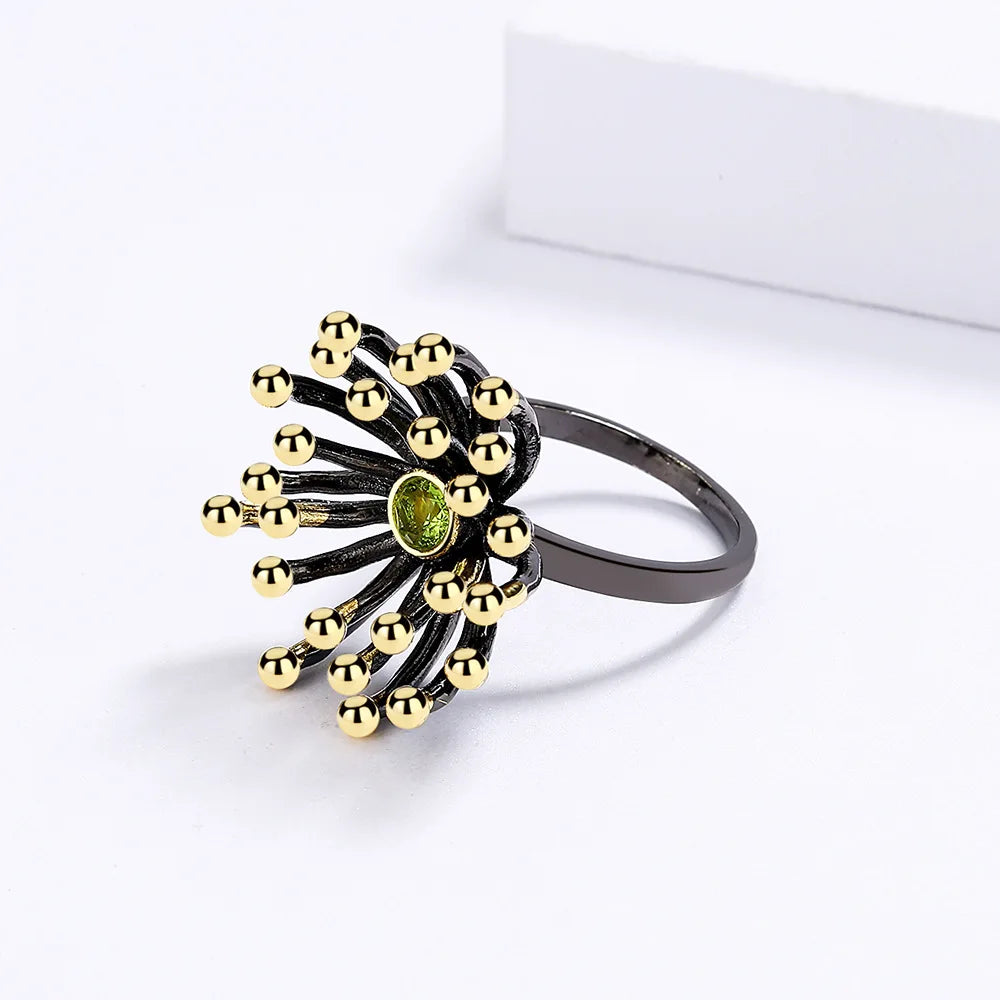 Geometric Three-dimensional Flower Heart Rings Black & Gold Style - Rings