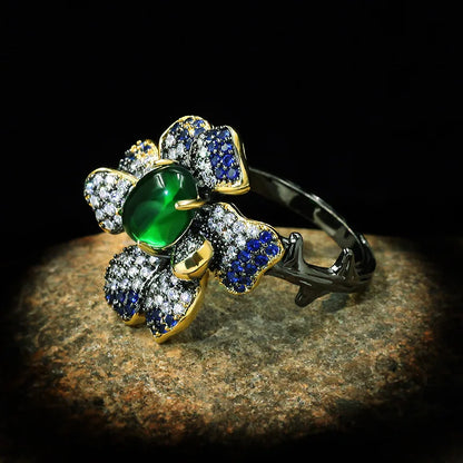 Flower Zircon Rings Emerald Atmosphere Rings Banquet