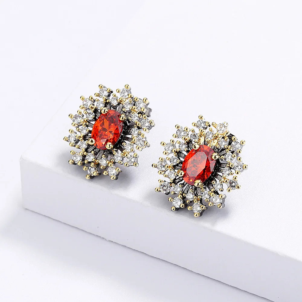 Earrings Red Zircon Earrings Flower Earrings