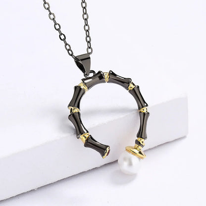 Necklace Black & Gold Style Pendant Line Pearl Chain