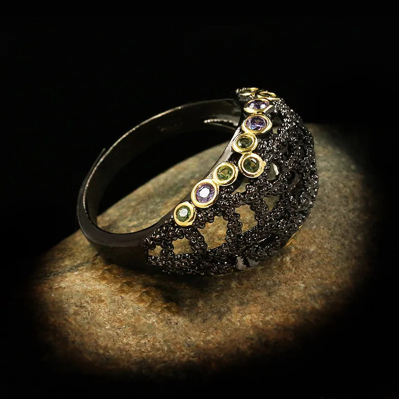 Ring Black Zircon Men Black & Gold Style