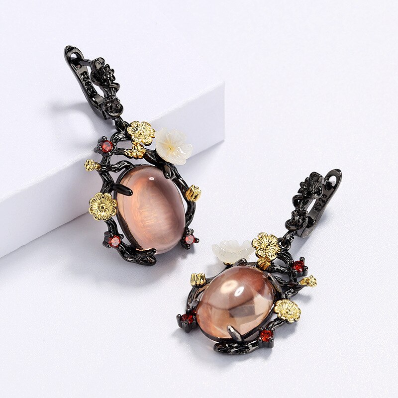 Temperament Palace Earrings Water Drop Exquisite Transparent Zircon Flower Earrings