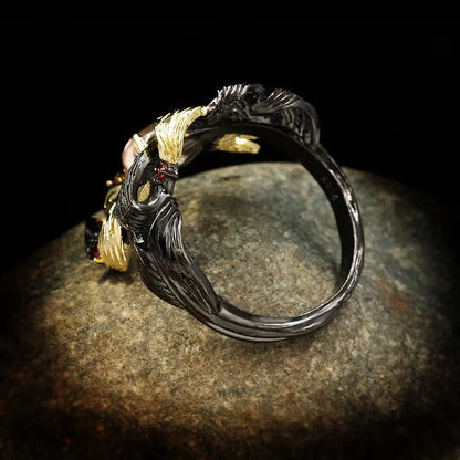 Leaves Winding Black Translucent Crystal Rings