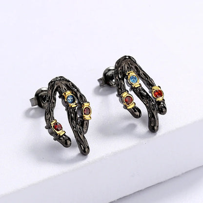 Stud Earrings Tree Vine Earrings Zircon Earrings Black & Gold Style