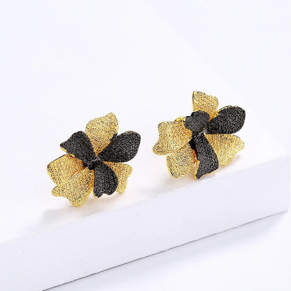 Black & Gold Style Flower Earrings