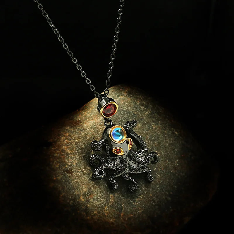 Black & Gold Style Octopus Zircon Necklace