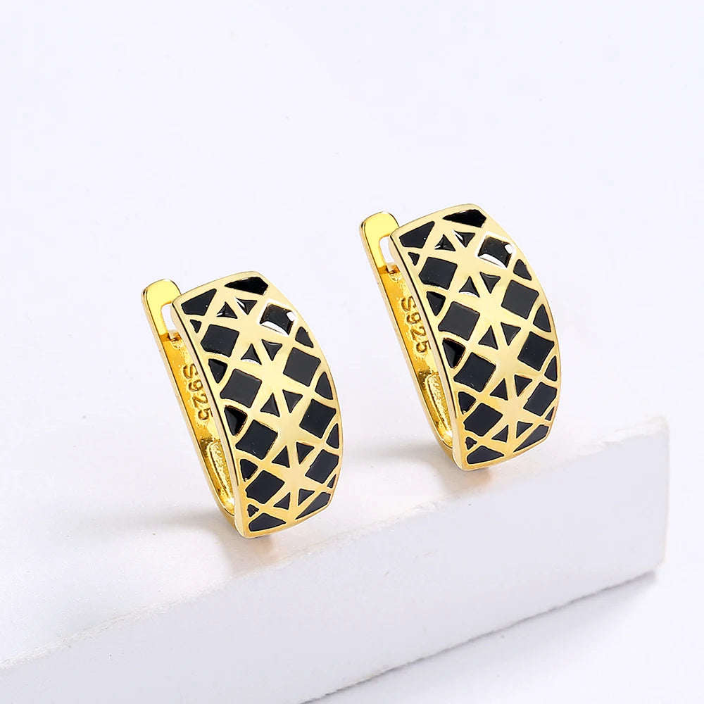 Classic Black & Gold Style Earrings Square Earrings Black Earrings