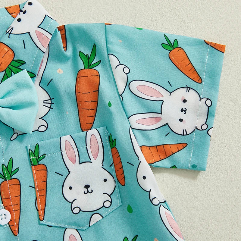 Boy's Easter Rabbit Carrot Button-up Shirts Shorts Set