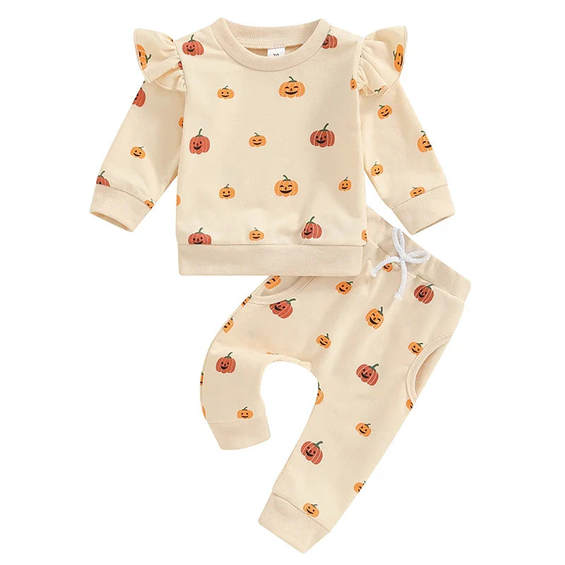 Girl's & Boy's 2-Piece Pumpkin Sweatshirt & Sweatpants Sets