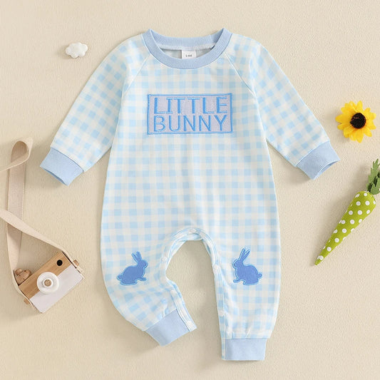 Boy's Plaid Easter Bunny Embroidered Jumpsuit