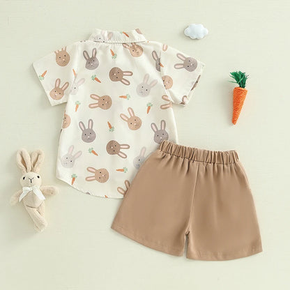 Boy's Button-Up Easter Bunny Carrot Shirt & Shorts