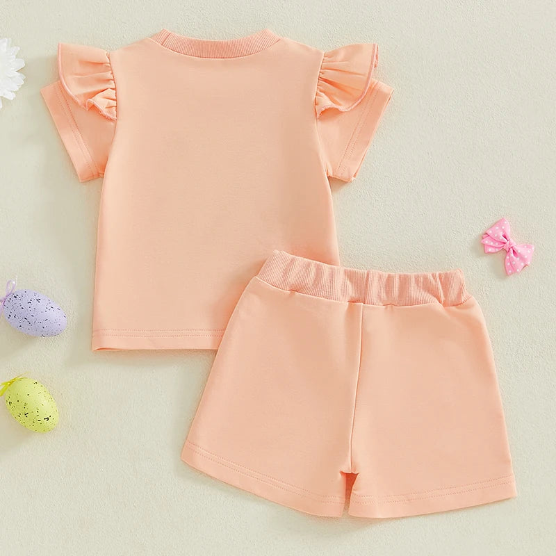 Girl's 2-Piece Embroidered Easter Egg T-Shirt & Shorts Sets