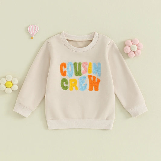 Boy's & Girl's Embroidered "Cousin Crew" Fuzzy Letter Sweatshirts