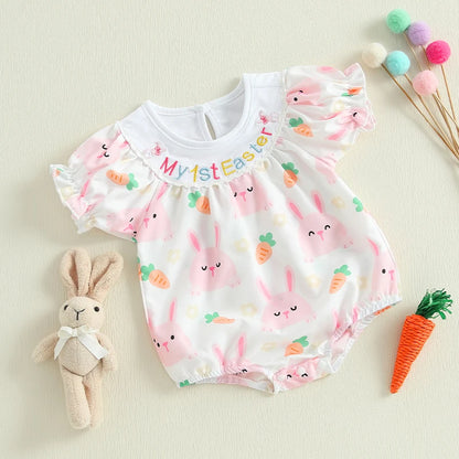 Girl's Embroidered "Eggstra" or "My 1st Easter" Bunny Rompers