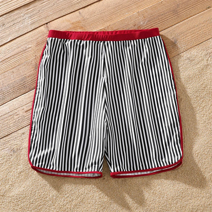 Family Matching! Striped Swim Trunks & Ruffle Splicing One Piece Swimwear Suitable for Summer Season