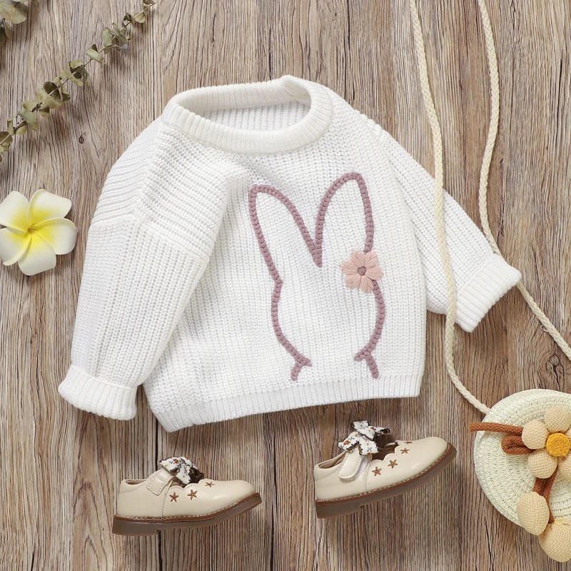 Girl's Embroidered Easter Bunny Knit Sweaters