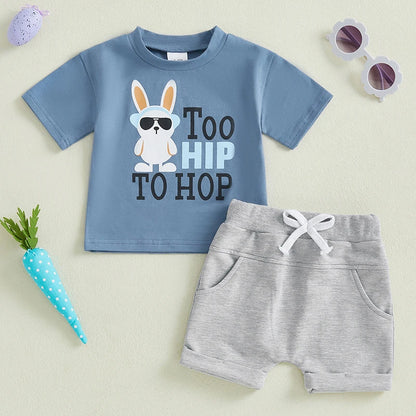 Boy's 2-Piece "Too Hip To Hop" Easter Bunny T-Shirt & Shorts Sets