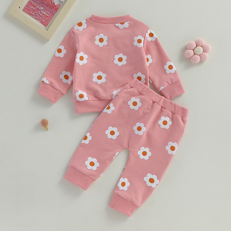 2-Piece Fall Outfits! Girl’s Long Sleeve Flower Sweatshirt & Pants Sets