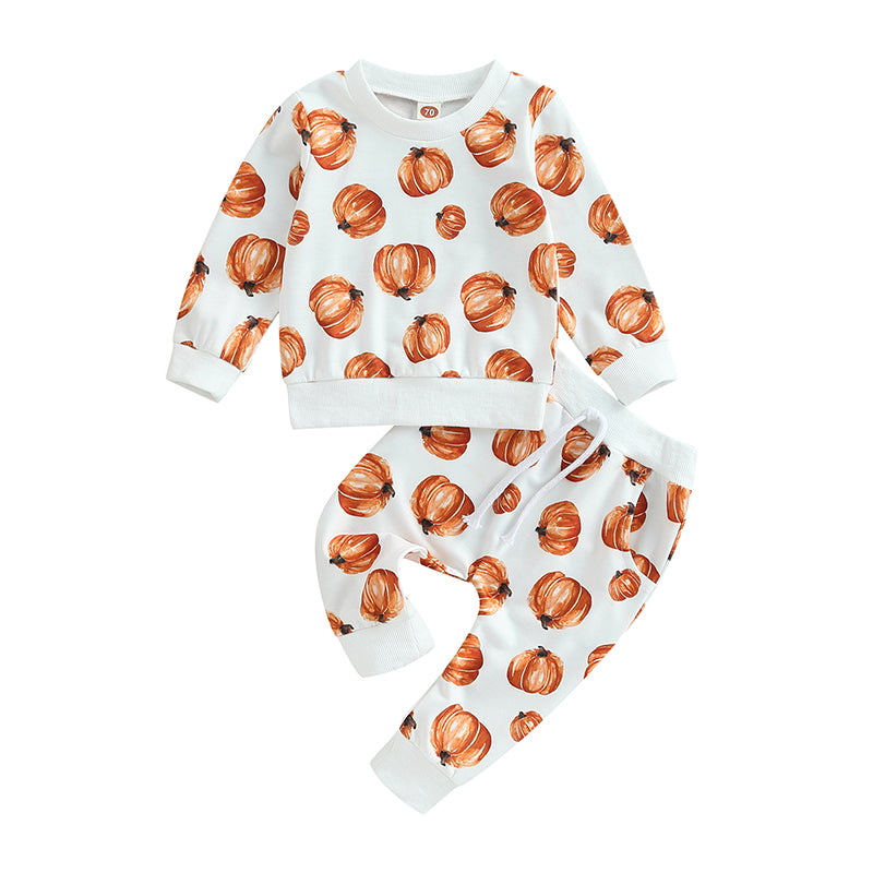 2-Piece Halloween Outfits! Girl’s & Boy’s Long Sleeve Pumpkin Sweatshirt & Pants Sets