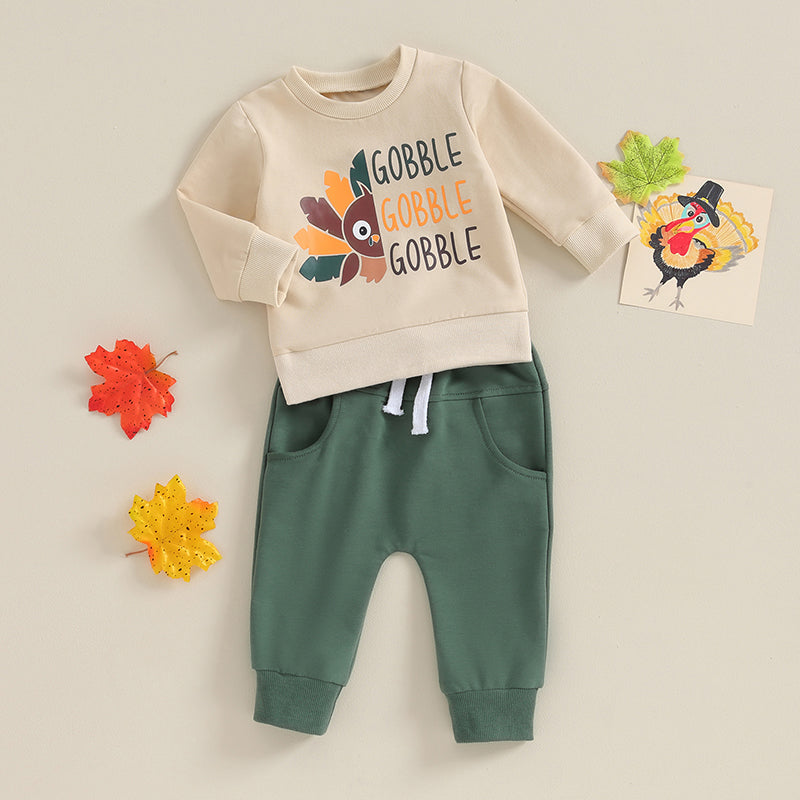 2-Piece Thanksgiving Outfits! Boy’s Long Sleeve Turkey Sweatshirt & Pants Sets