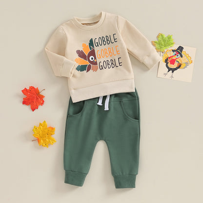 2-Piece Thanksgiving Outfits! Boy’s Long Sleeve Turkey Sweatshirt & Pants Sets