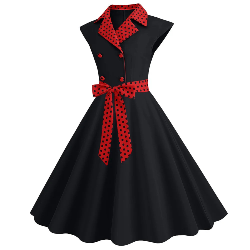 Womens Cap Sleeve Bow Front Collar Dresses