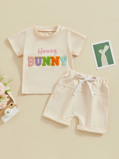 Boy's & Girl's Easter Bunny Embroidered T-Shirt & Shorts Set