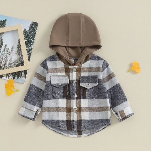 Girl's & Boy's Hooded Flannel Plaid Button Down Shirts