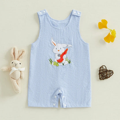 Girl's & Boy's Striped Embroidered Easter Bunny, Truck, Carrot Overall Jumpsuits