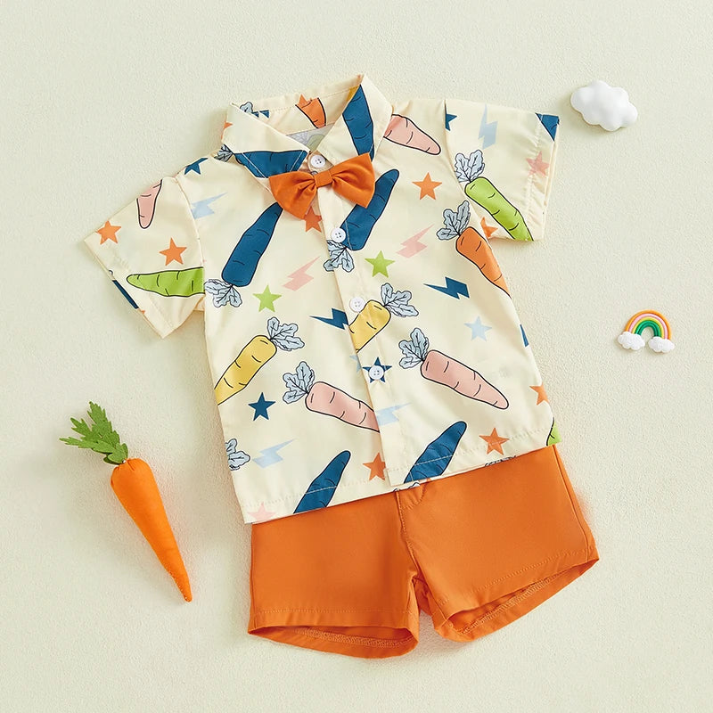 Boy's Easter Bow-Tie Button-Up Shirt & Shorts Sets