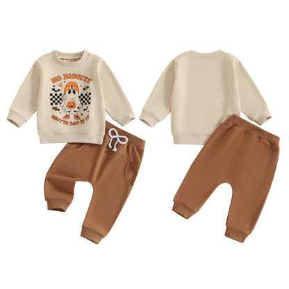 2-piece Halloween Sets! Ghost Embroidered *No Diggity* Girl's & Boy's Sweatshirt & Sweatpants