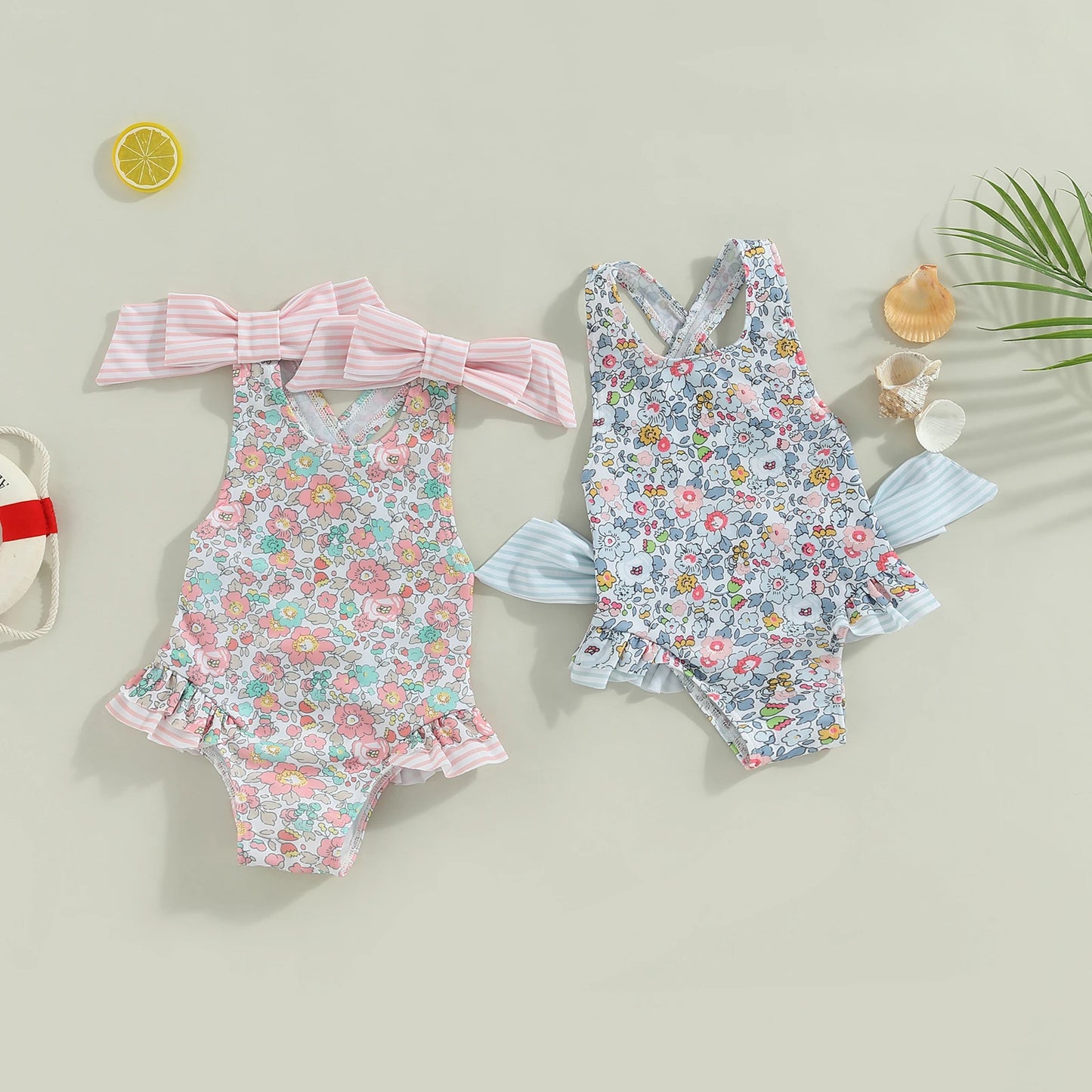 Kids Baby Girls Swimsuit Sleeveless Backless Floral Print Ruffle Bathing Suit Bodysuit Clothes