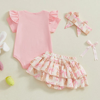 Girl's 3-Piece "My 1st Easter" Onesie, Ruffled Skirt & Bow Headband Sets