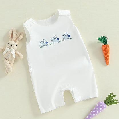 Boy's Sleeveless Easter Bunny Embroidered Jumpsuits