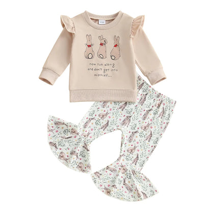 Girl's 2-Piece Peter Rabbit Sweatshirt & Bunny Floral Flared Pants Sets