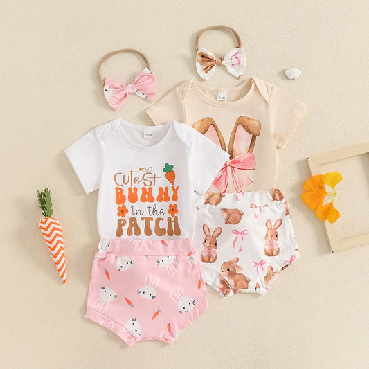 Girl's "Cutest Bunny In The Patch" 3-Piece Easter Outfit Sets