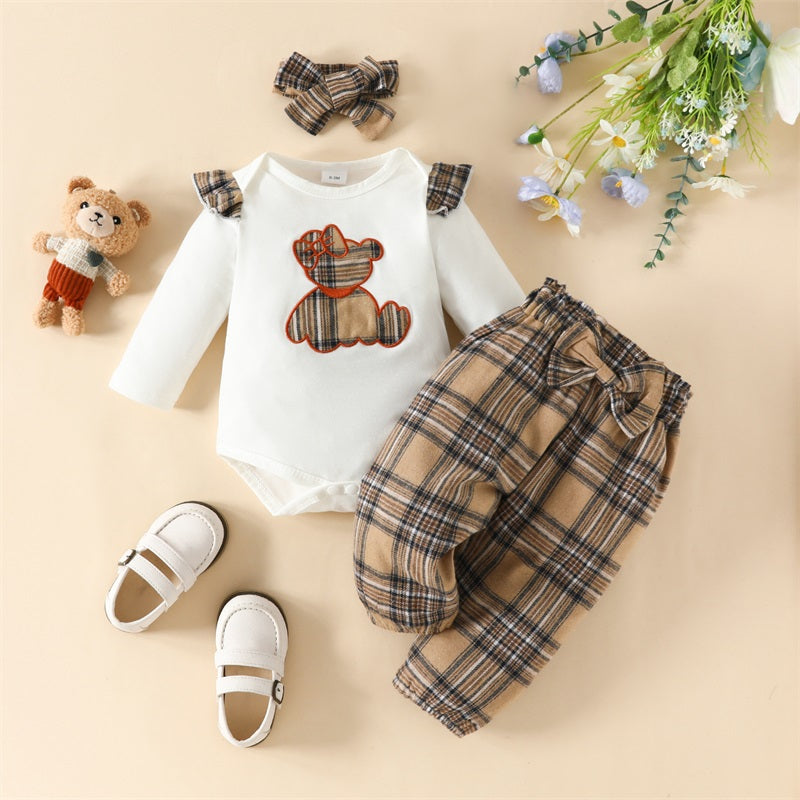 3-Piece Fall Outfits! Girl’s Long Sleeve Rompers, Pants & Headband Sets