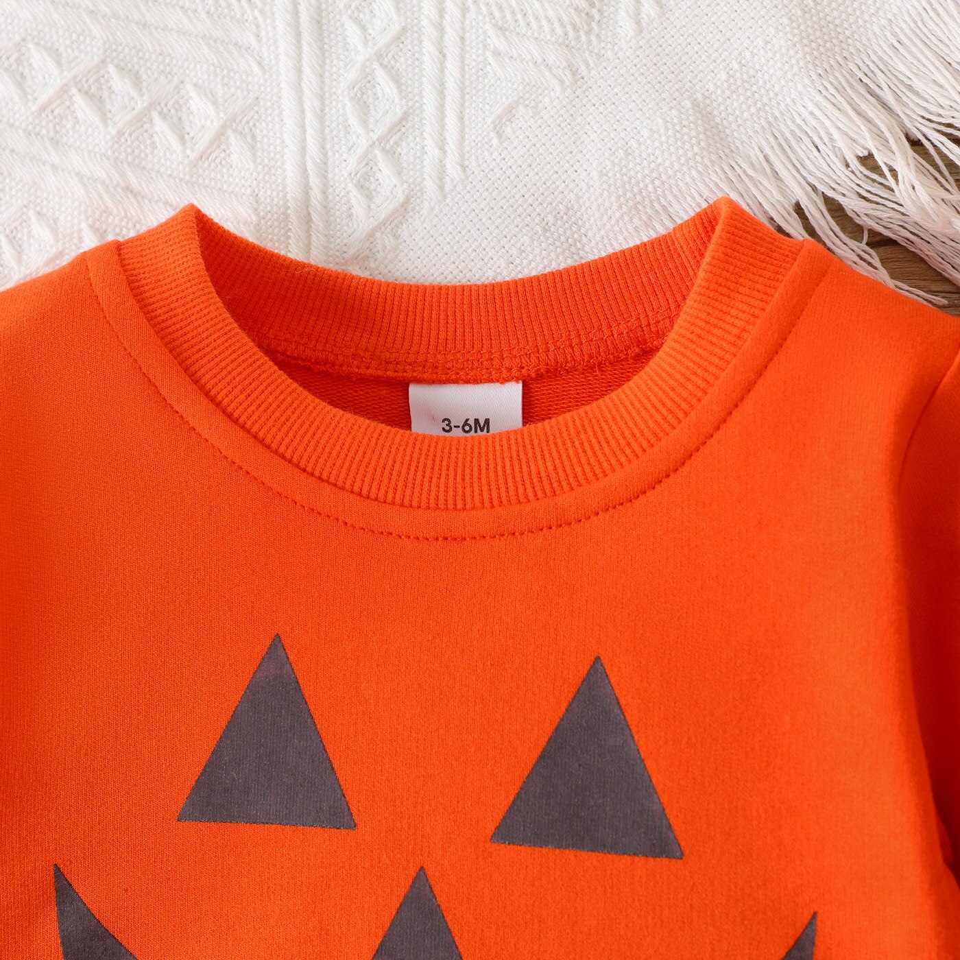 Halloween Baby Boy/Girl Cotton Long-sleeve Glow In The Dark Pumpkin Face Print Sweatshirt