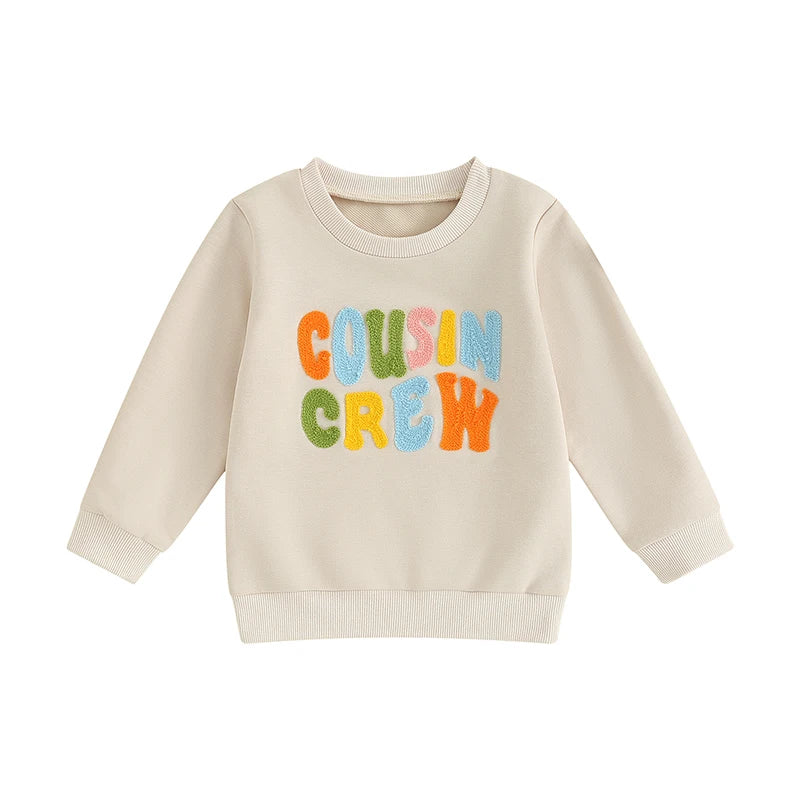 Boy's & Girl's Embroidered "Cousin Crew" Fuzzy Letter Sweatshirts