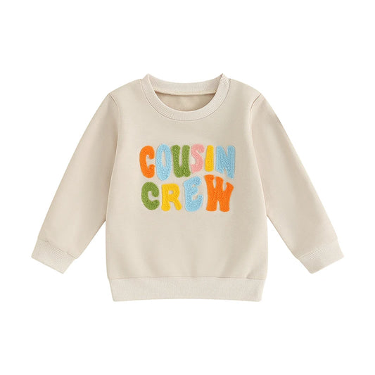 Boy's & Girl's Embroidered "Cousin Crew" Fuzzy Letter Sweatshirts