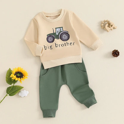 2-Piece Fall Outfits! Boy’s "Big Brother" Tractor Sweatshirt & Pants Sets