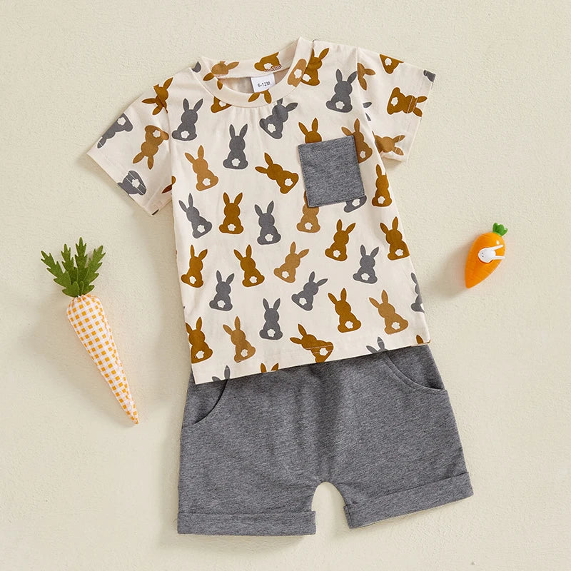 Boy's 2-Piece Easter Bunny Pocket T-Shirt & Shorts Sets